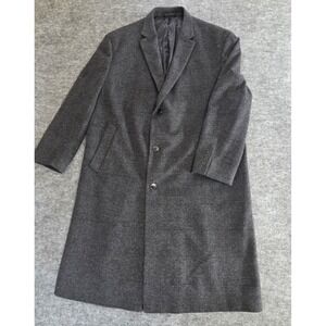 Sean John Trench Coat Mens‎ 50L Gray Plaid Wool Blend Overcoat Long